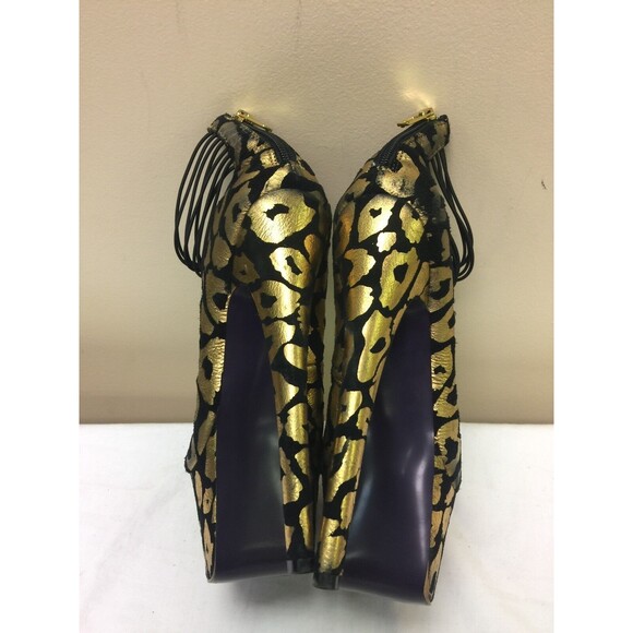 LONDON TRASH Gold/black leopard print leather platform pumps women shoes SZ 6.5 - Picture 10 of 12
